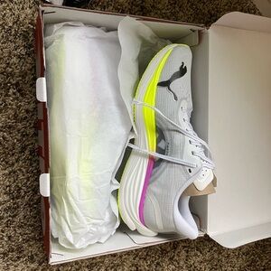 Puma White and Neon Running Shoes